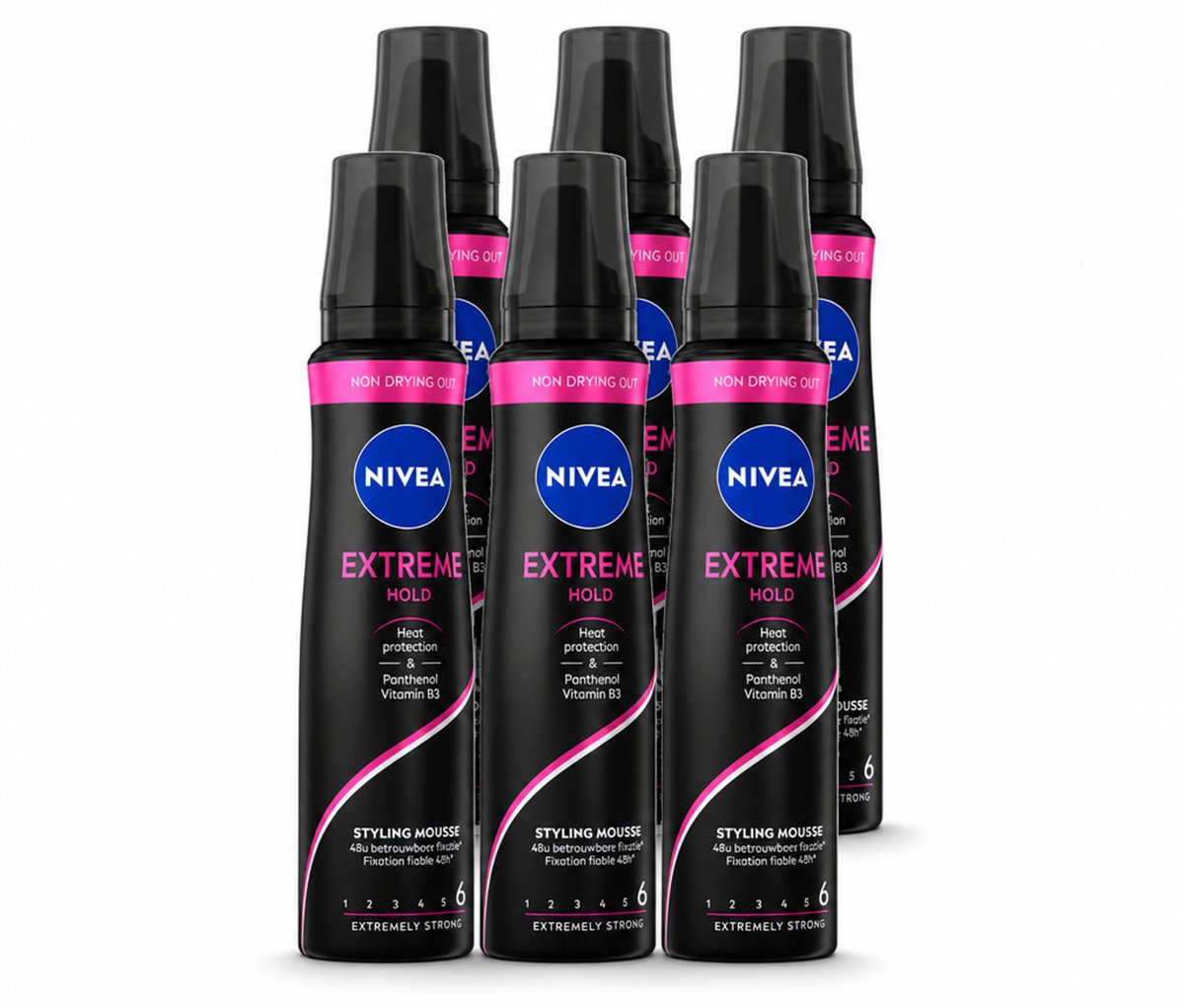 6 x NIVEA - Haarschuim - Extreme Stevigheid - 48 Uur Lang Bescherming - 150 ml - Voordeelverpakking - 6 stuks