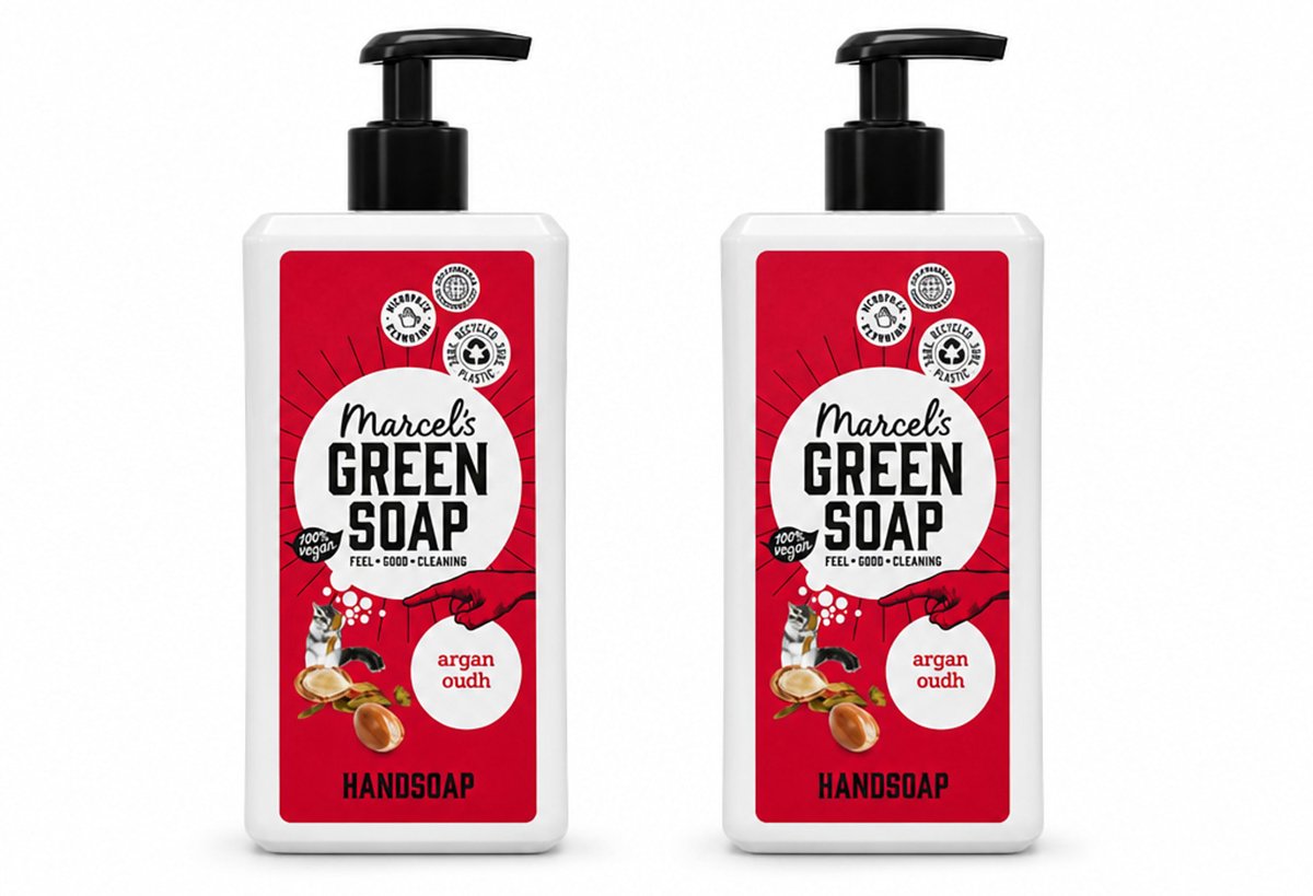 2 x Marcel's Green Soap - Handzeep Argan & Oudh - Plantaardig & duurzaam - 500 ml - Bulkverpakking - 2 stuks