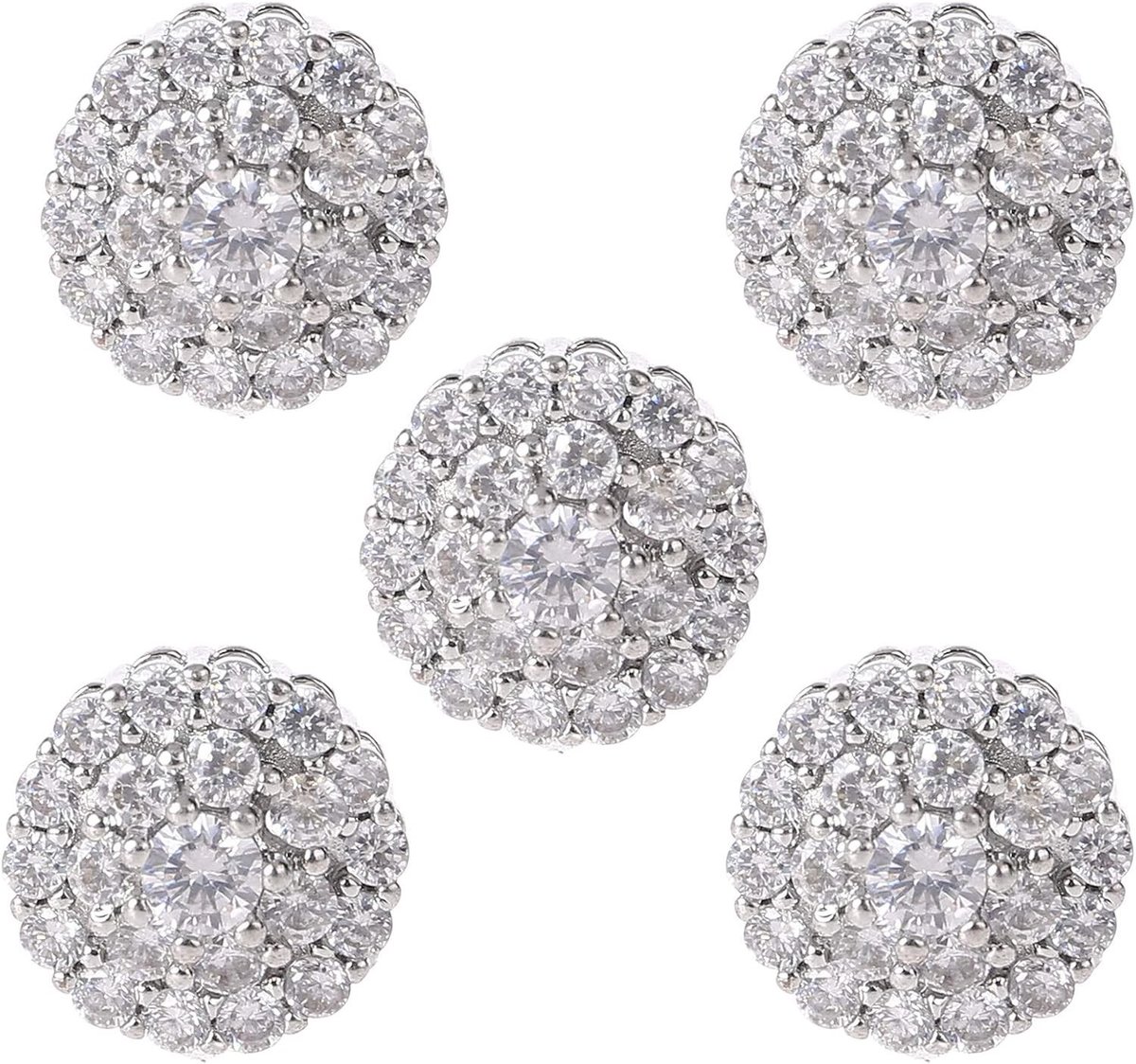 Set van 5 stuks 12mm Kristallen Strass Bloemvormige Knopen met Lus - Decoratieve Metalen Versieringen in Zilver voor Creatieve Projecten