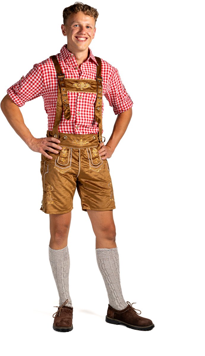 SAMEX Otto - Heren Oktoberfest Lederhose - Bruin met Oktoberfestknopen