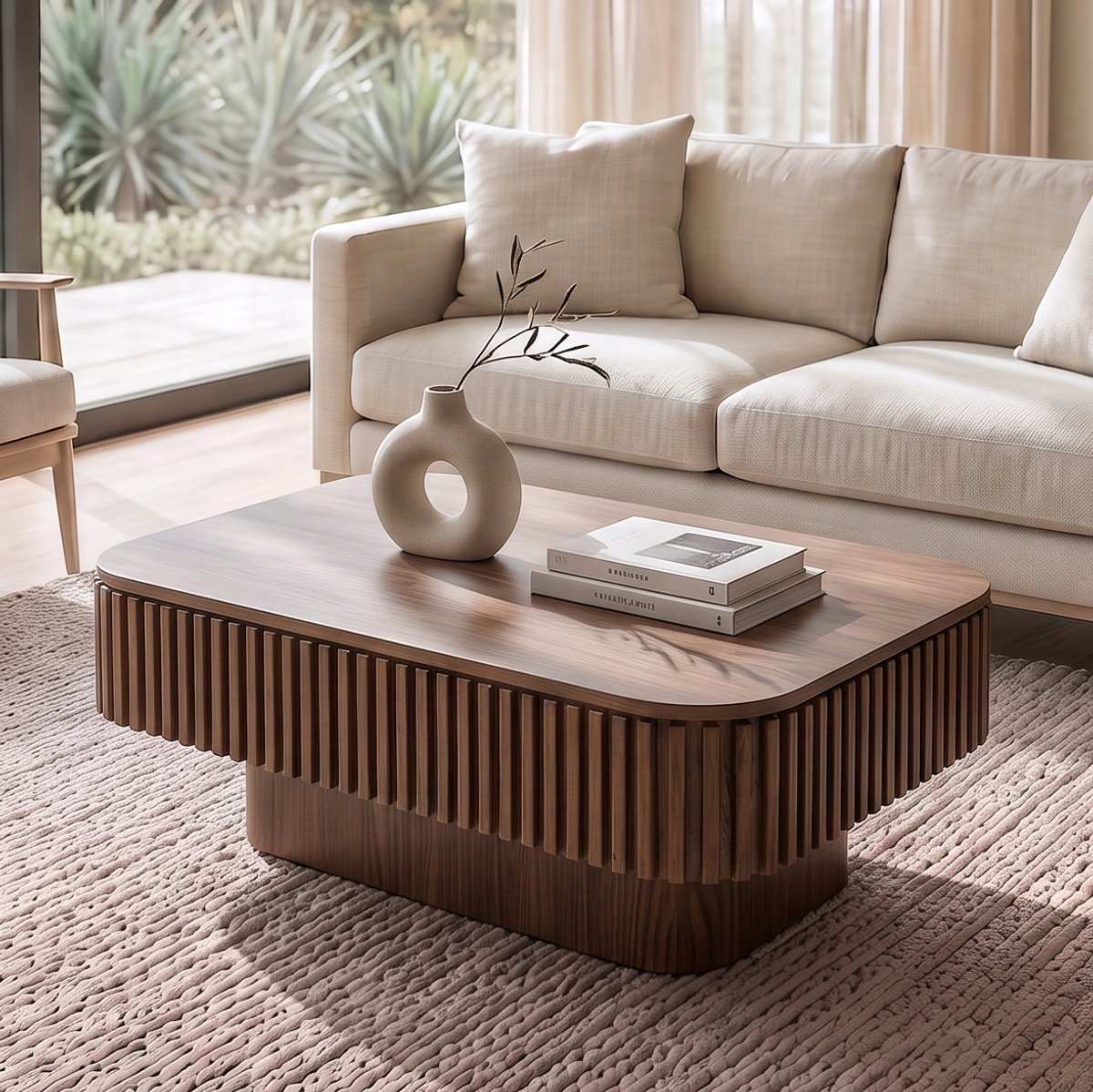 MIVRAY Salontafel Met Verborgen Opbergruimte En Geribbeld Paneel Voor Woonkamer En Slaapkamer Walnoot Hout 98 Cm