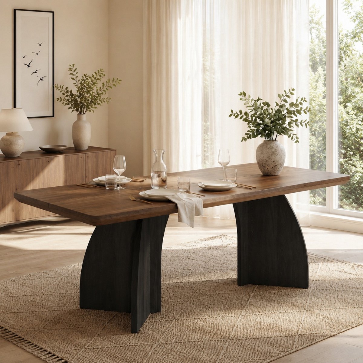 Wishdor Eettafel - Rechthoekig modern ontwerp - Stabiel 4 cm MDF tafelblad - Zwarte houten poten - Voor eetkamer woonkamer - Walnoot - 160 x 80 x 76 cm