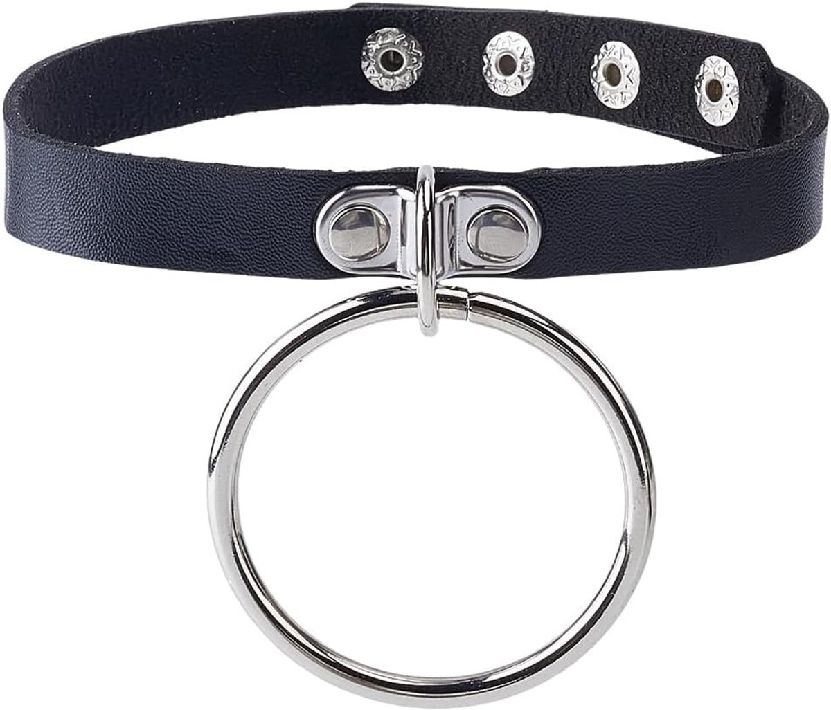 Verstelbare PU Leren Choker Kraag voor Dames met O Ring - Gothiek Kraag, Zwart Punk Ontwerp, Korte Cirkelketting voor Kostuum, Feest en Cadeau Ideeën