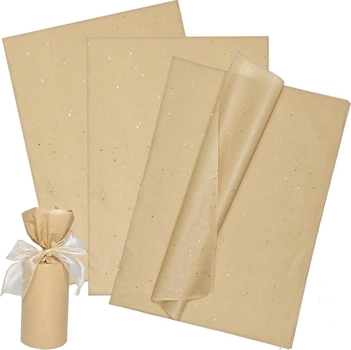 Glitter tissuepapier verpakkingsmateriaal in bruin - 30 stuks van 50 x 66 cm voor cadeauverpakkingen en knutselprojecten