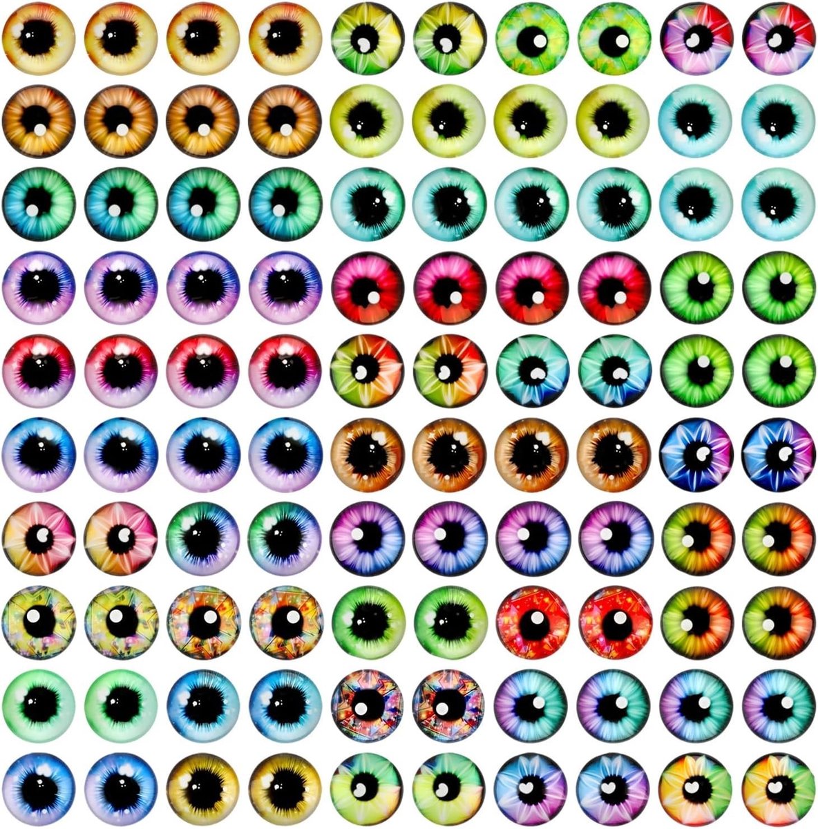 100 Stuks 14mm Glazen Draak Oog Cabochons in Diverse Kleuren voor DIY Dieren, Sieraden en Creatieve Projecten