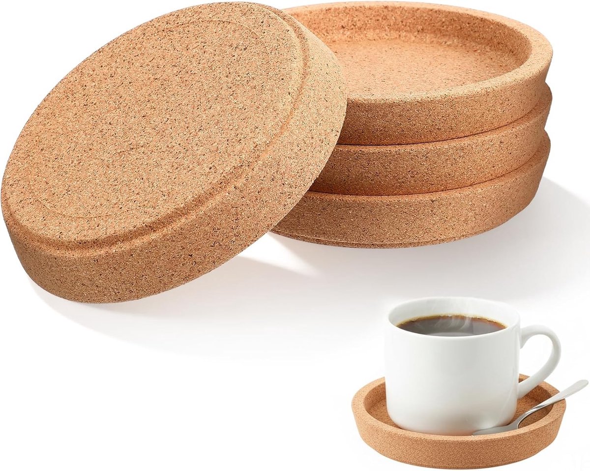 4 Stuks Ronde Kurken Onderzetters met Verhoogde Rand - Extra Dikke, Warmtebestendige Onderzetters voor Raclette, Koffie en Thee