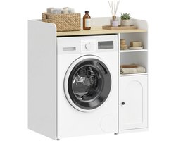 HOMCOM Kast boven wasmachine-MDF-93,5L x 60B x 100H cm-Wit + Natuur