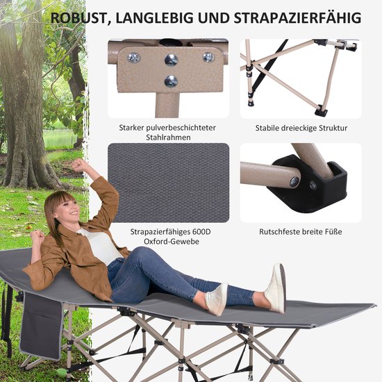 Outsunny-Campingbett-Stahl, Oxfordstoff-190L x 68B x 52H cm-Grau van Outsunny — afbeelding 4