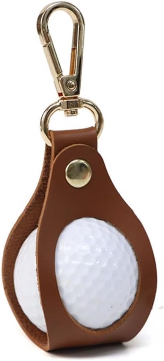 2-delige set: Golfbalhouder/-tasje van echt leer voor aan de riem – Draagbaar outdoor-accessoire met clip