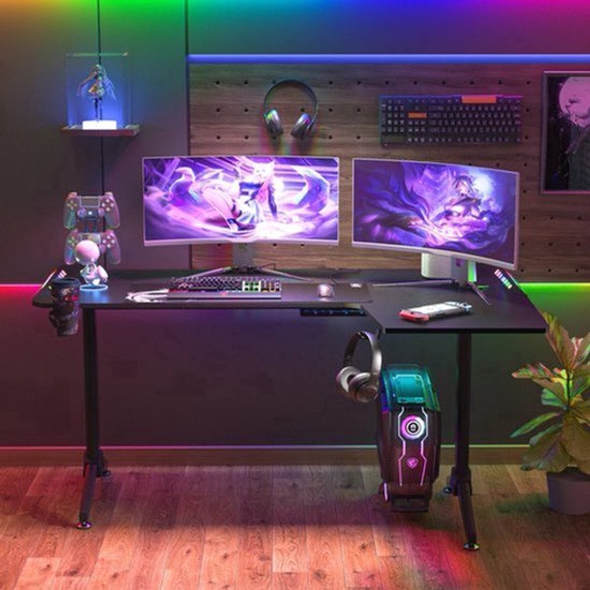 Laptop Computer Bureau - Gaming Tafel - Laptop Tafel - Groot Staand Bureau - L Vorm - Studeer Bureau - Werkstation - Rechts - 60 Inch - Zwart