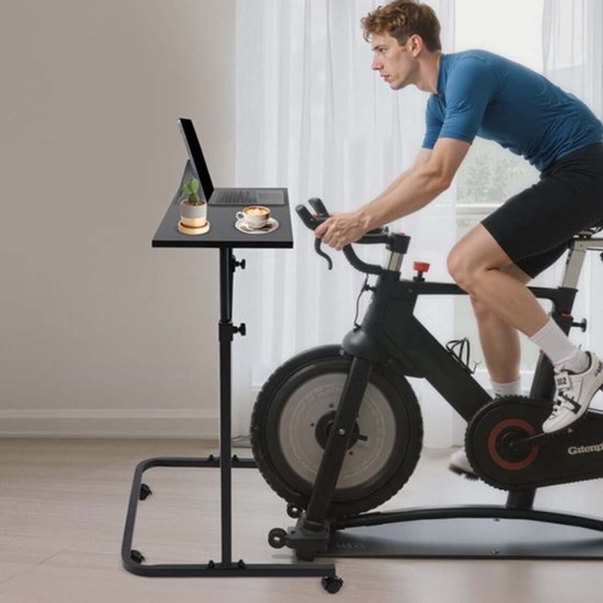 Indoor Cycling Trainingstafel Zwart - In Hoogte Verstelbaar 91-123,5 cm - Staal - Modern - Fitness Bureau - Sta Bureau