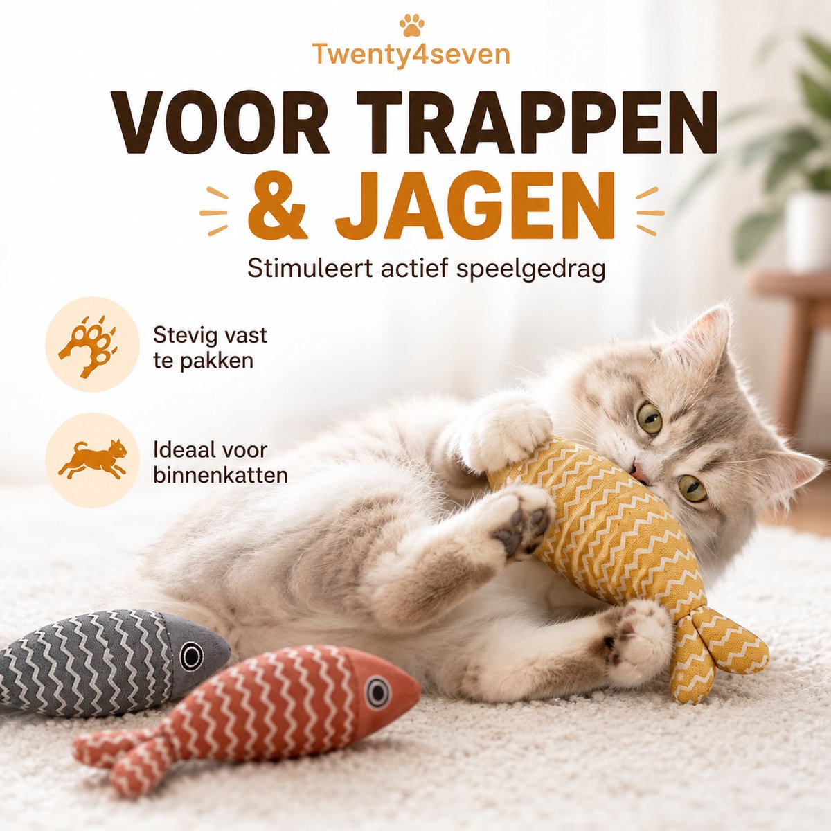 Twenty4seven® Kattenspeelgoed Vissen 3 Stuks - Kattenspeeltjes met Catnip & Kattenkruid - Interactief voor Katten & Kittens thumbnail 6