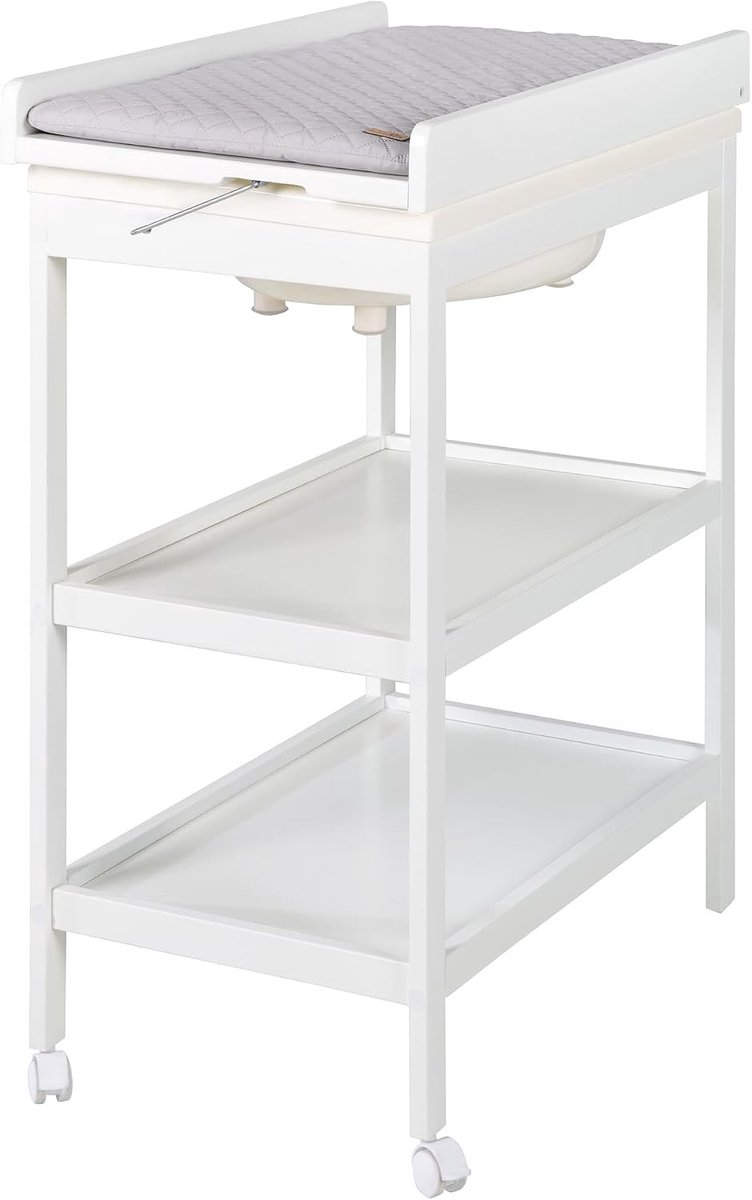 Aankleedtafel wandmontage - Wit - 99,5 x 46,5 x 78 cm - Badstation met Grijs Opvouwbaar Aankleedkussen - Voor Baby's tot 12 Maanden