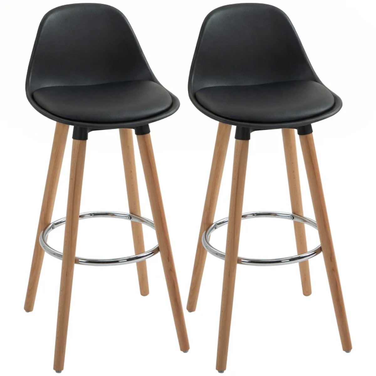 ZYLARO Barkruk - Set Van 2 - Barstoelen - Scandi Design - Voetsteun - 43 x 43 x 91 cm - Naturel En Zwart