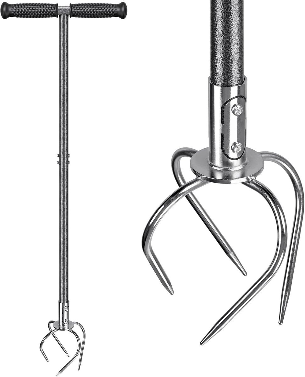 Gazon nivelleerhark - 4 Pieken - 99 cm - Stalen Handmatige Cultivator met Lange Steel - Voor Tuin en Plantenbak