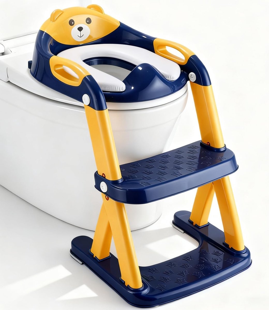 Opvouwbaar potje - Geel - Kindertoiletbril met Trap - 2-in-1 Toilettrainer met Gevoerde Zitting - Voor Kinderen