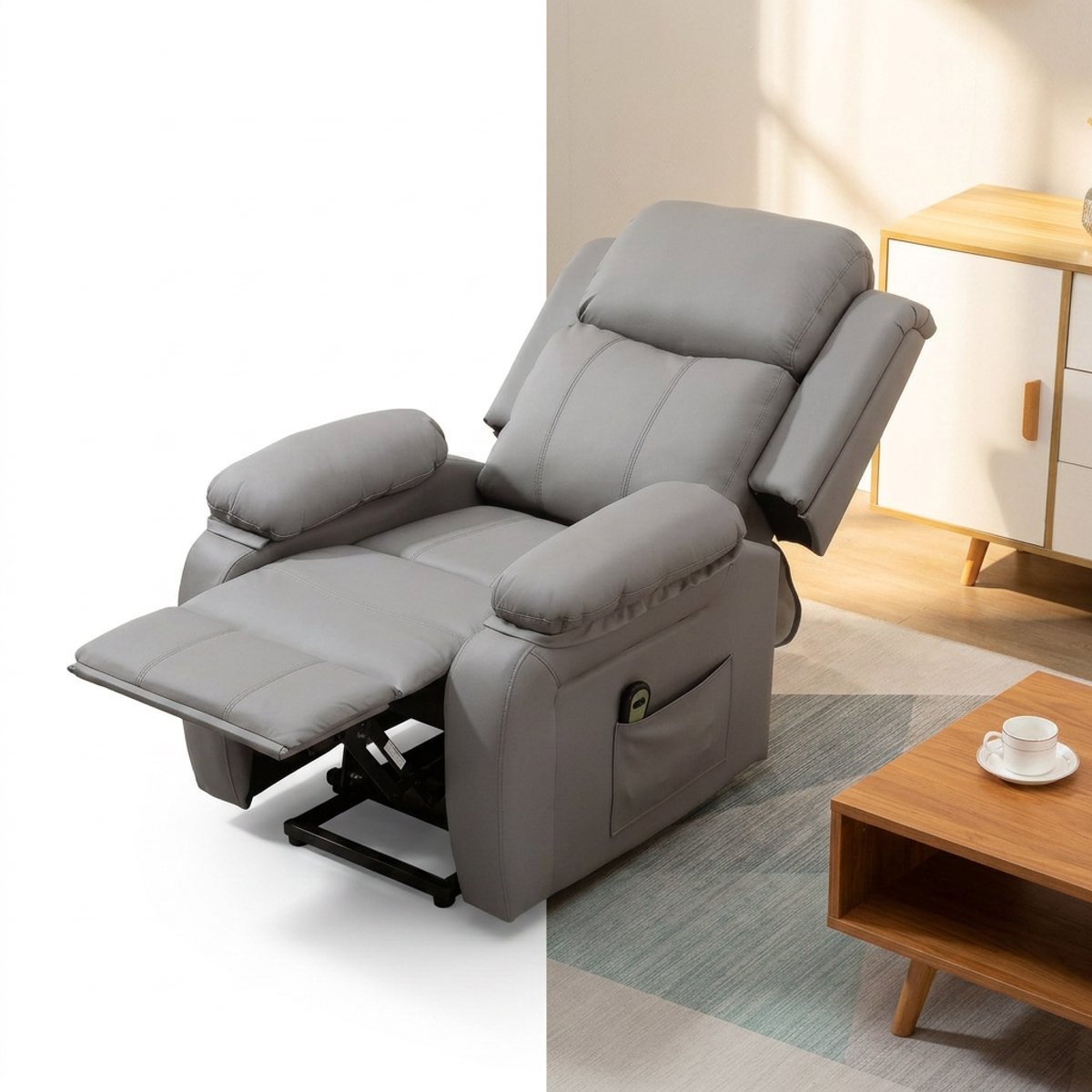 Sta op stoel elektrisch - Relaxfauteuil - Zetel - 1 persoons - Met armleuning - Zeer comfortabel - Elektrisch - Grijs