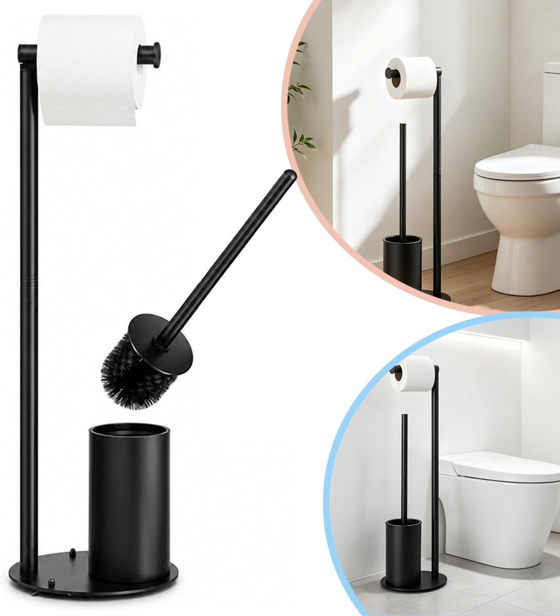 Toiletpapierhouder - Organizer Voor Toiletpapierrollen - Staande Toiletrolhouder Van Roestvrij Staal - Met Toiletborstel