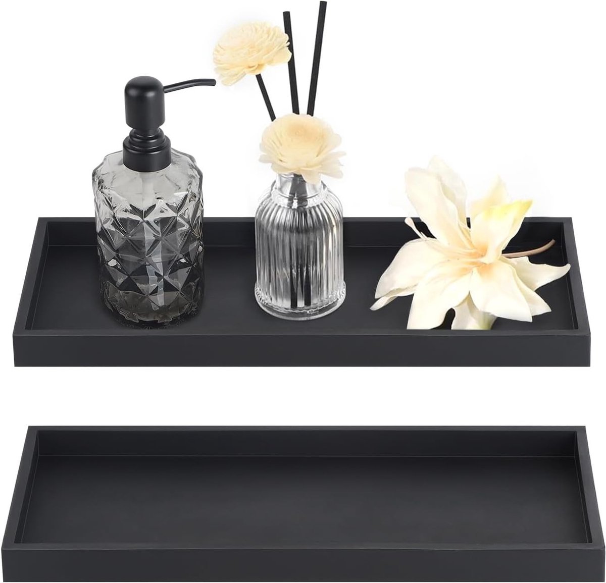 2 x 30cm Zwarte Siliconen Rechthoekige Opbergtray voor Badkamer, Antislip, Modern Design, Perfect voor Badkameraccessoires, Keukenonderzetters en Sieraden/Eyewear Organizer