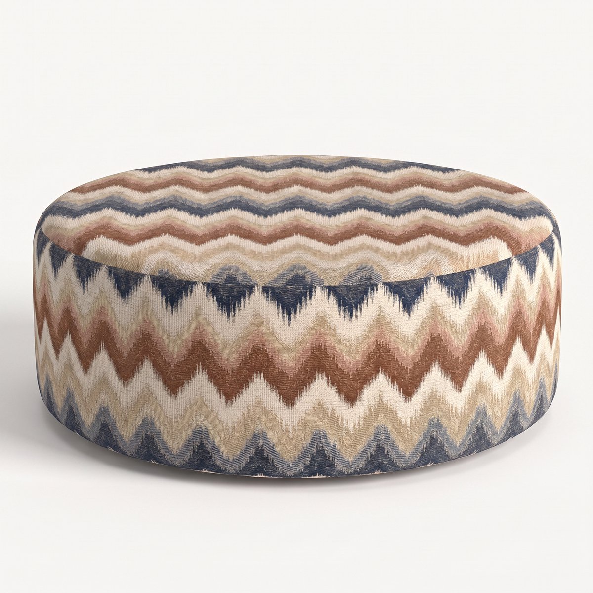 Mörgenn Poef Zigzag Terra Blue - Ronde Poef en Voetenbank - Chevron Geweven - 100x100x40 cm