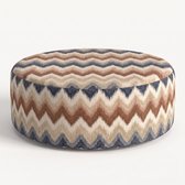 Mörgenn Poef Zigzag Terra Blue - Ronde Poef en Voetenbank - Chevron Geweven - 100x100x40 cm
