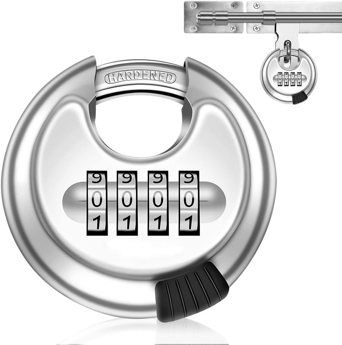 Ronde Beugel Slot met Cijfercode, 70 mm Veiligheidsslot, 4-Cijferige Combinatie, Roestvrij Staal, Weerbestendig, 9.5 mm Beugel Dikte, Ideaal voor Schuur en Omheining