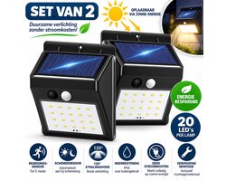 Solar Lamp Buiten met Bewegingssensor - Set van 2 Stuks – 20 LED Zonnelamp 1200 mAh – Wandlamp – Tuinverlichting – Buitenlamp