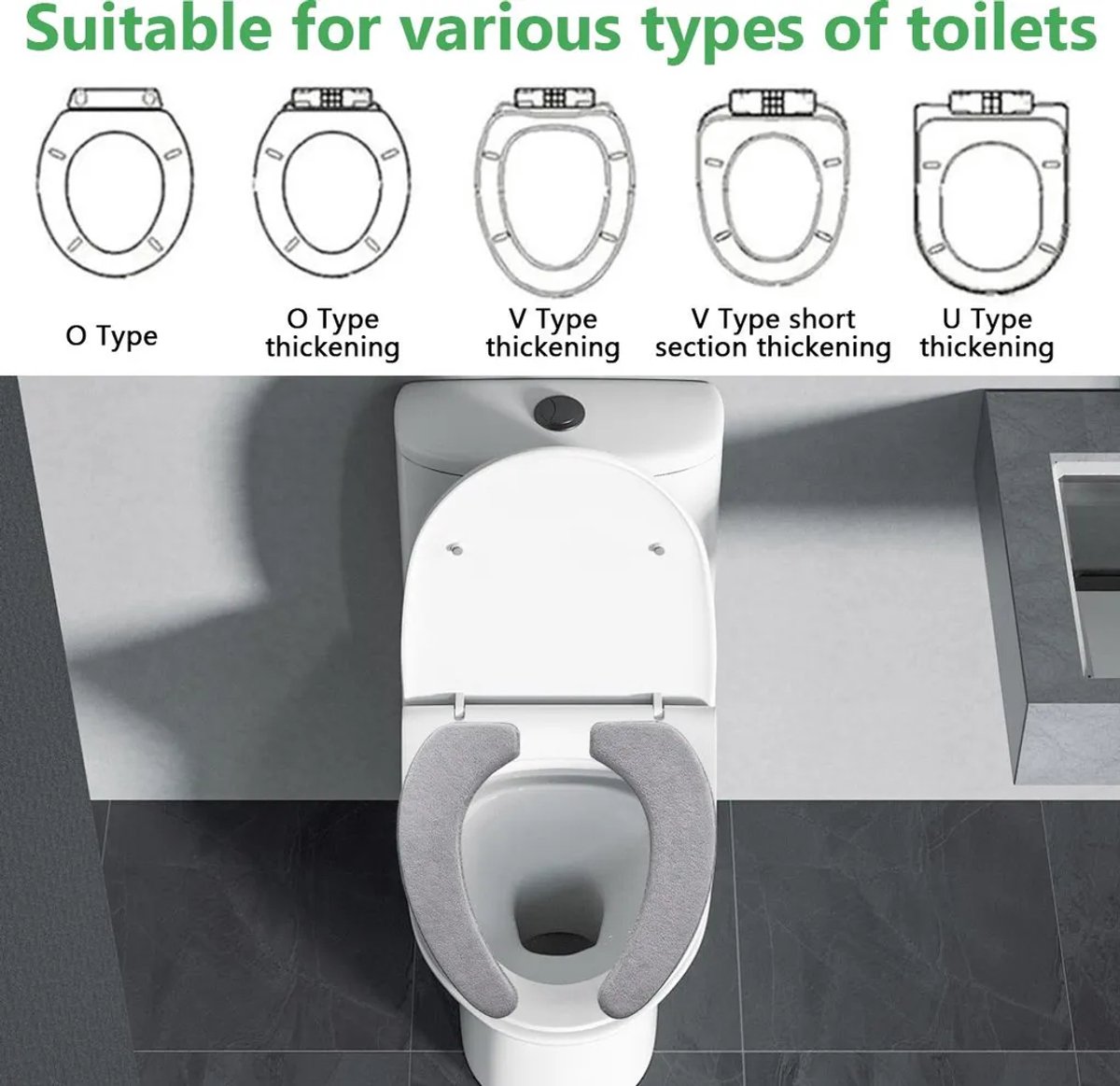 Zachte en dikke flanellen toiletbrilhoezen, set van twee, antislip en warm, gemaakt van traagschuim, comfortabel en ademend.