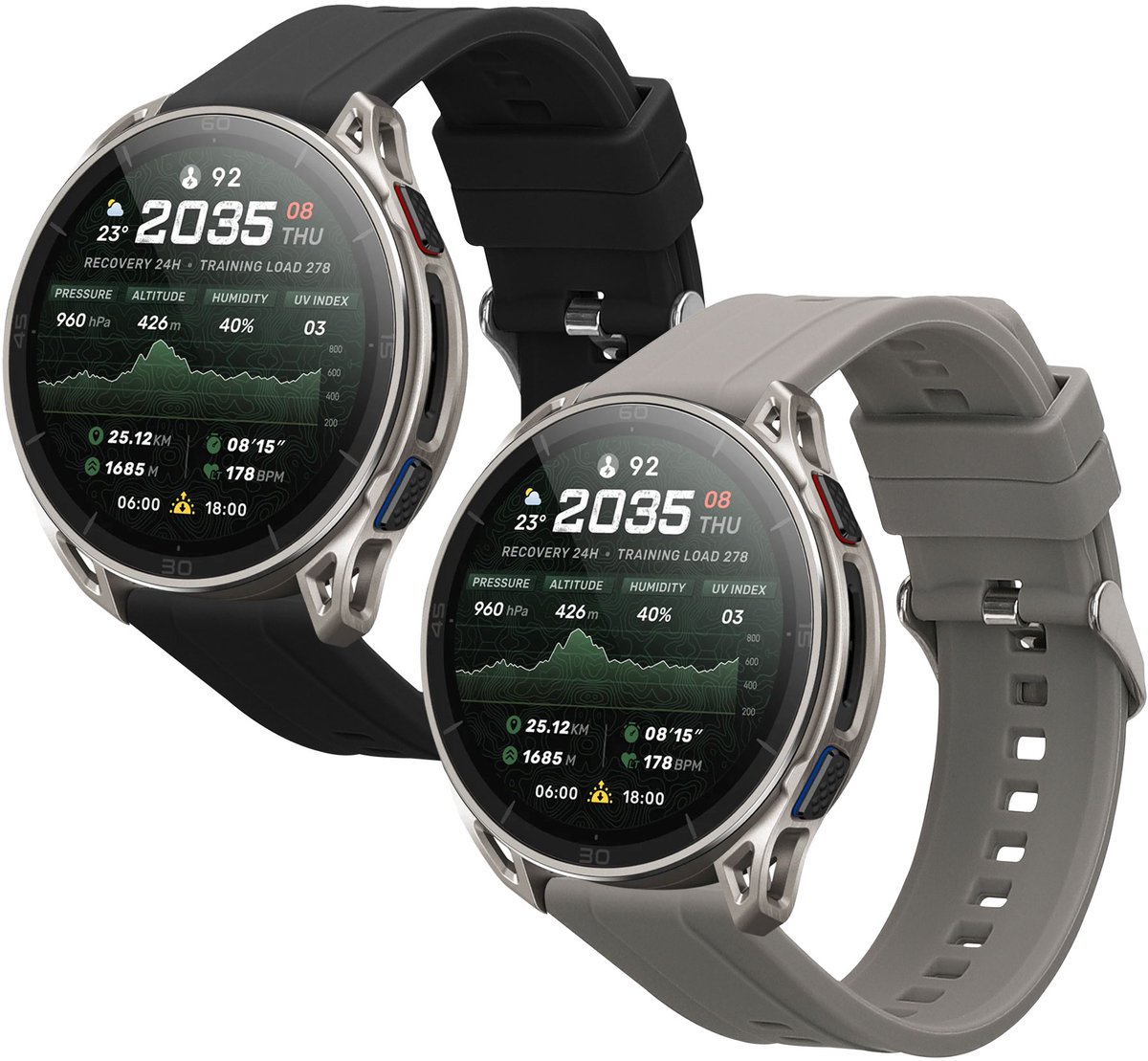 kwmobile 2x horlogebandjes geschikt voor Amazfit Cheetah 2 Ultra bandje - Smartwatch bandjes van TPU - Activity tracker horloge band in grijs / zwart