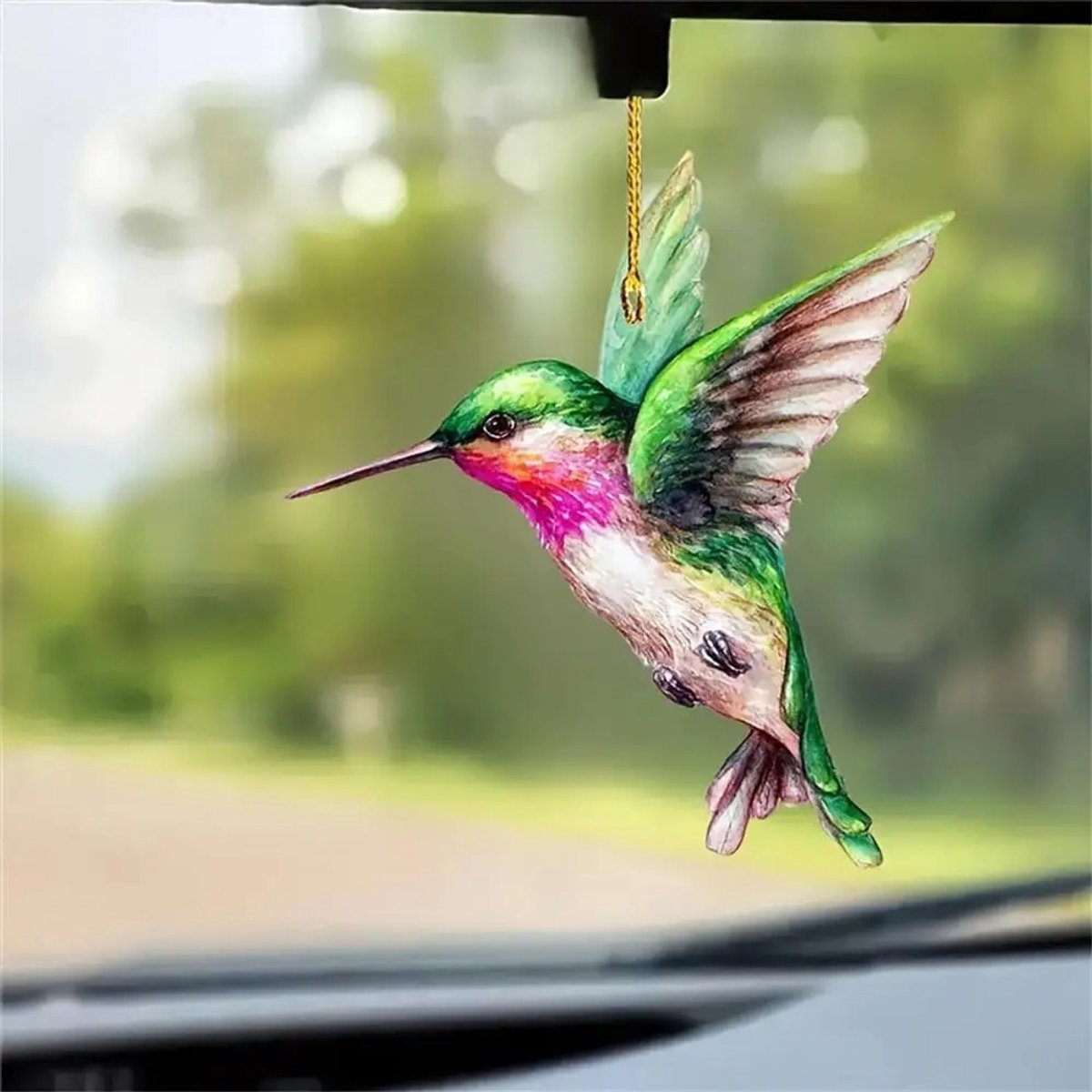 Suncatcher Kolibrie Groen & Roze - Acryl Raamdecoratie Hanger - Realistische Vogel - 8 cm - Zonnevanger & Kersthanger