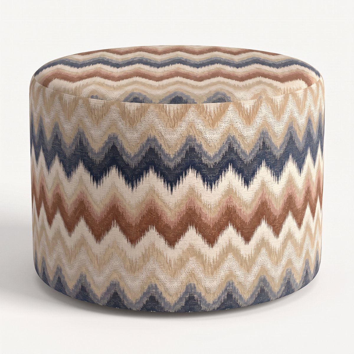 Mörgenn Poef Zigzag Terra Blue - Ronde Poef en Voetenbank - Chevron Geweven - 60x60x50 cm