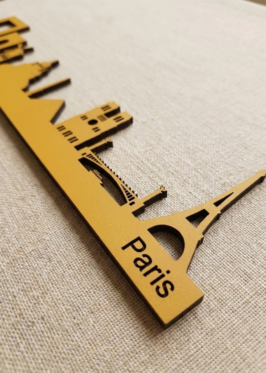 Houten Skyline Parijs | Wanddecoratie voor aan de muur | Geel MDF | 100 x 20 cm