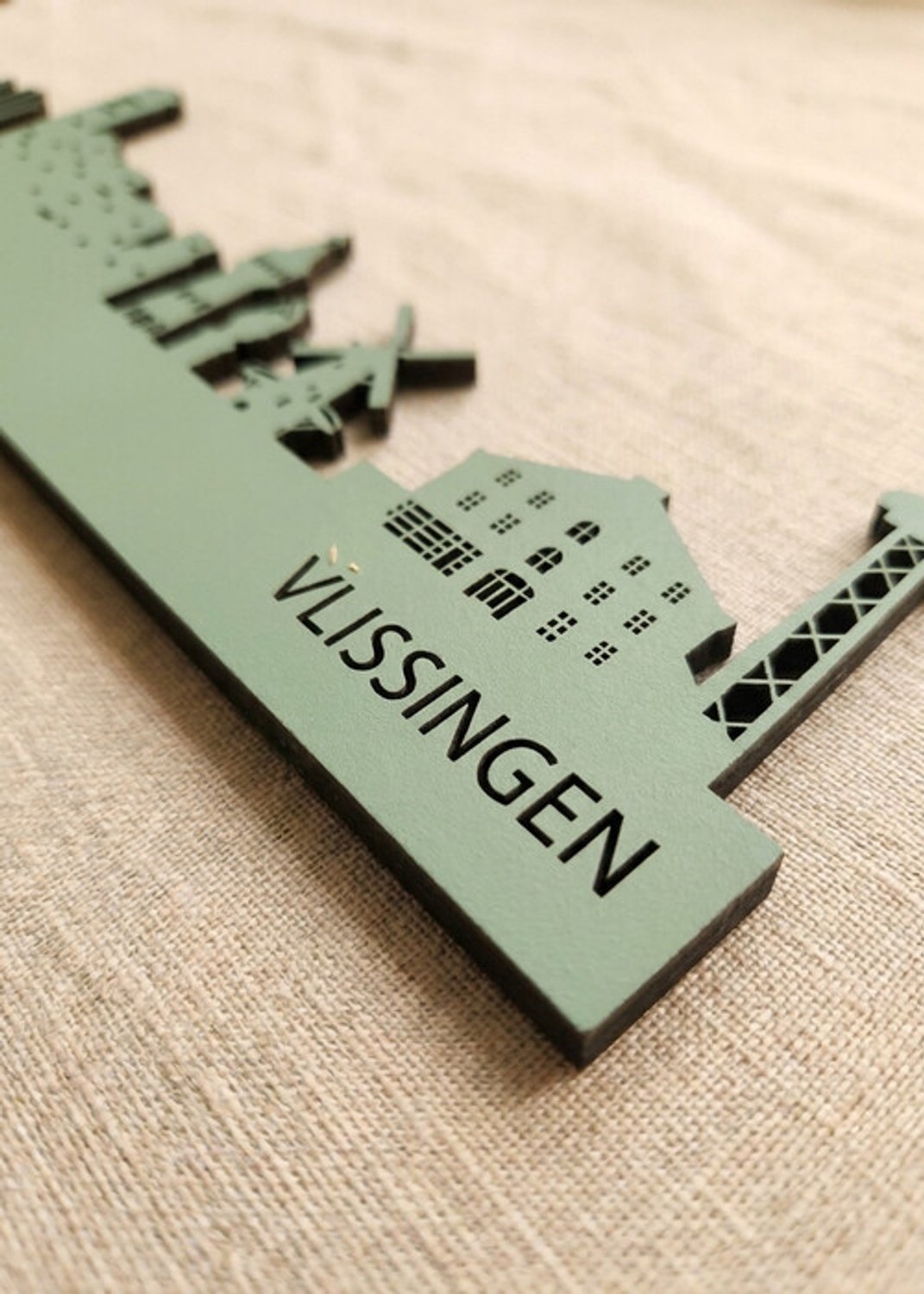 Houten Skyline Vlissingen | Wanddecoratie voor aan de muur | Groen MDF | 100 cm breed