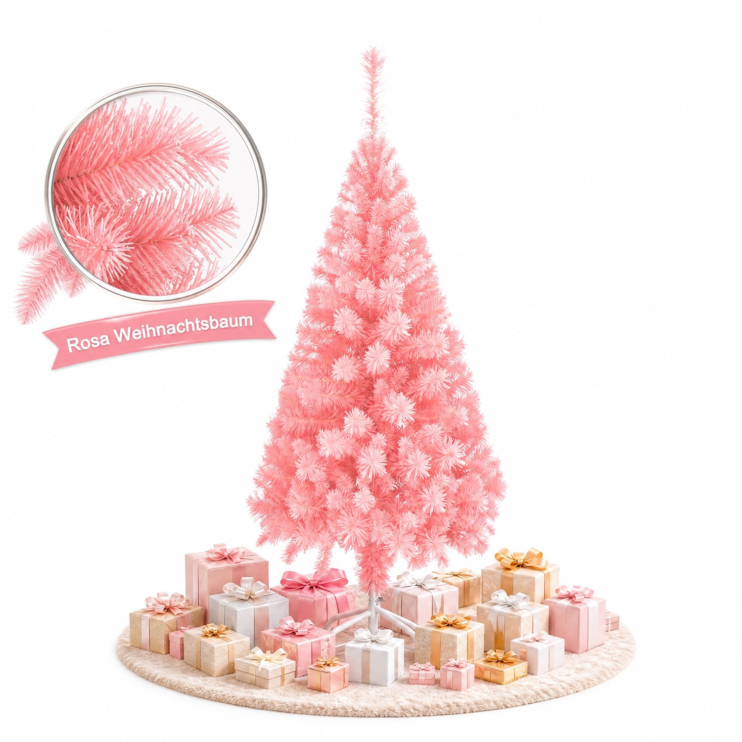 Froadp 210CM Roze kunstkerstboom, vlamvertragend pvc, natuurlijk ogende naalden, stevige standaard van roestvrij staal/kunststof, herbruikbaar, eenvoudig te monteren; geschikt voor woonkamers, etalages en bedrijfspanden.