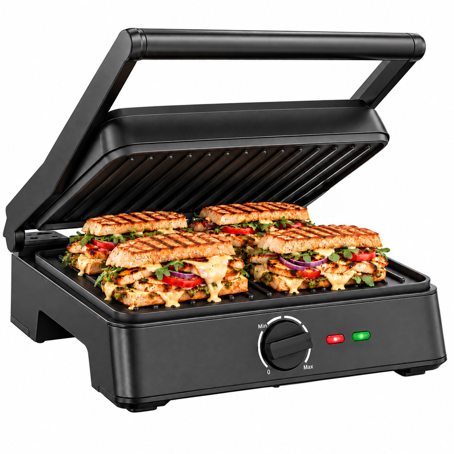 Strex Tosti Apparaat XL Zwart - Met Temperatuurregeling - Contactgrill Groot / Tosti Ijzer / Broodrooster / Grill Apparaat / Panini Grill / Toaster - 2200W