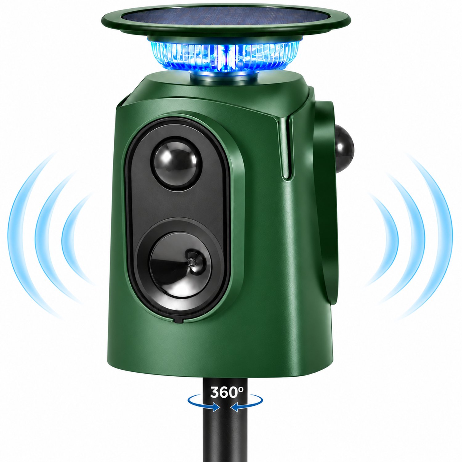 ZnaP® Dierenverjager Outdoor – Ultrasone Kattenverjager en Marterverjager – Tegen Katten, Marters, Muizen en Ratten – 360° Bescherming – Zonne-energie en USB-C – Waterdicht IP65 – Voor de Tuin