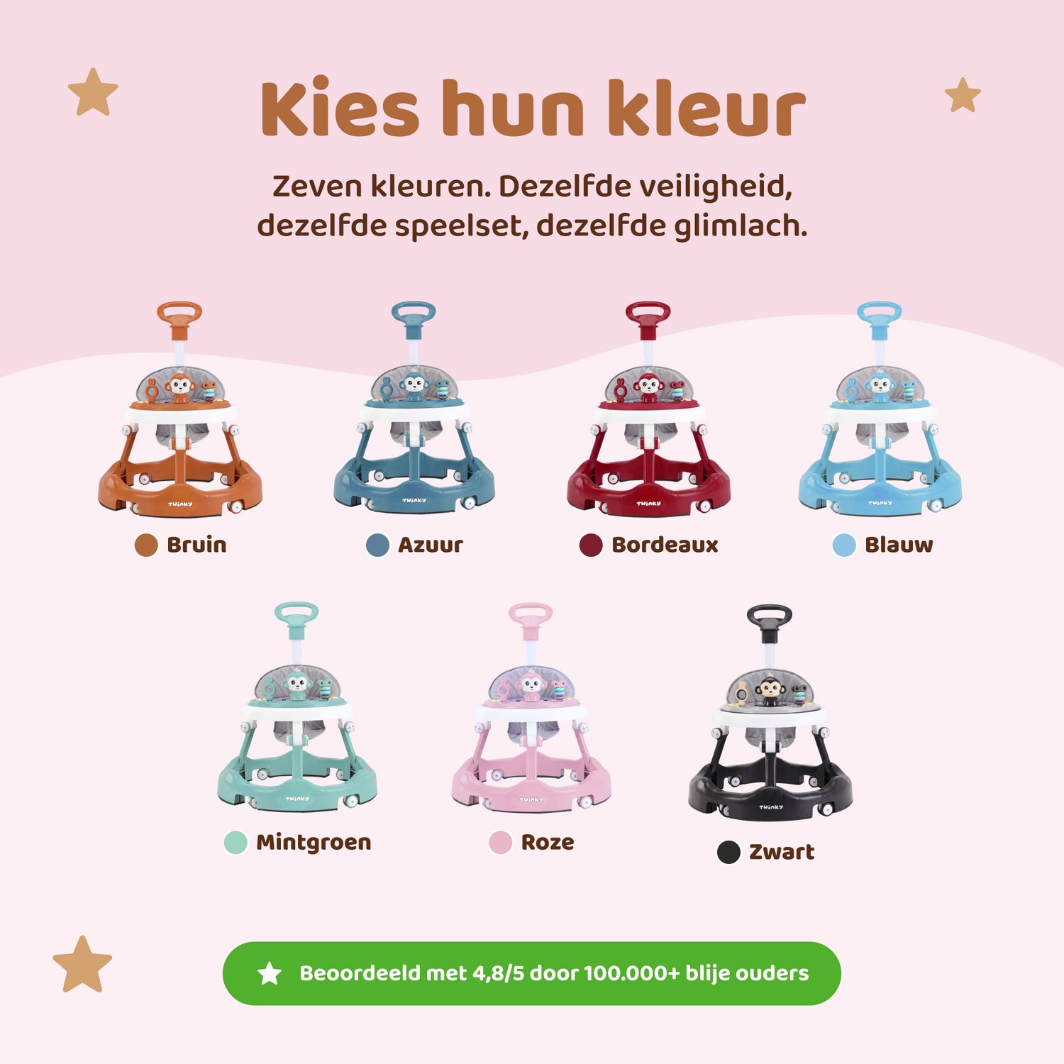 Twinky® Loopstoel Baby – Inklapbare Loopwagen met 3-delige speelset – Babywalker & Loopstoeltje inclusief Voetenmat en Steel – foto 8