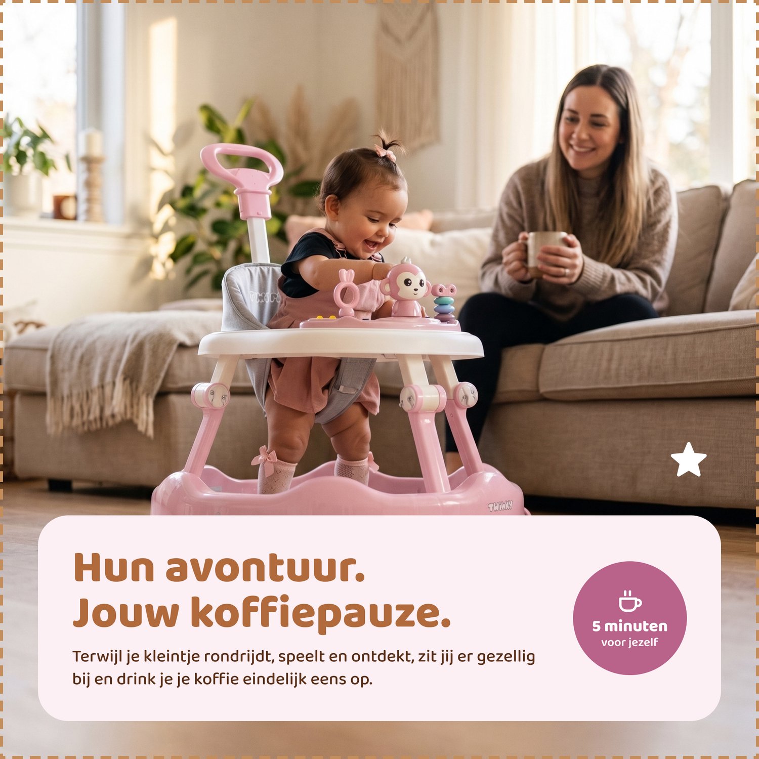 Twinky® Loopstoel Baby – Inklapbare Loopwagen met 3-delige speelset – Babywalker & Loopstoeltje inclusief Voetenmat en Steel – foto 3