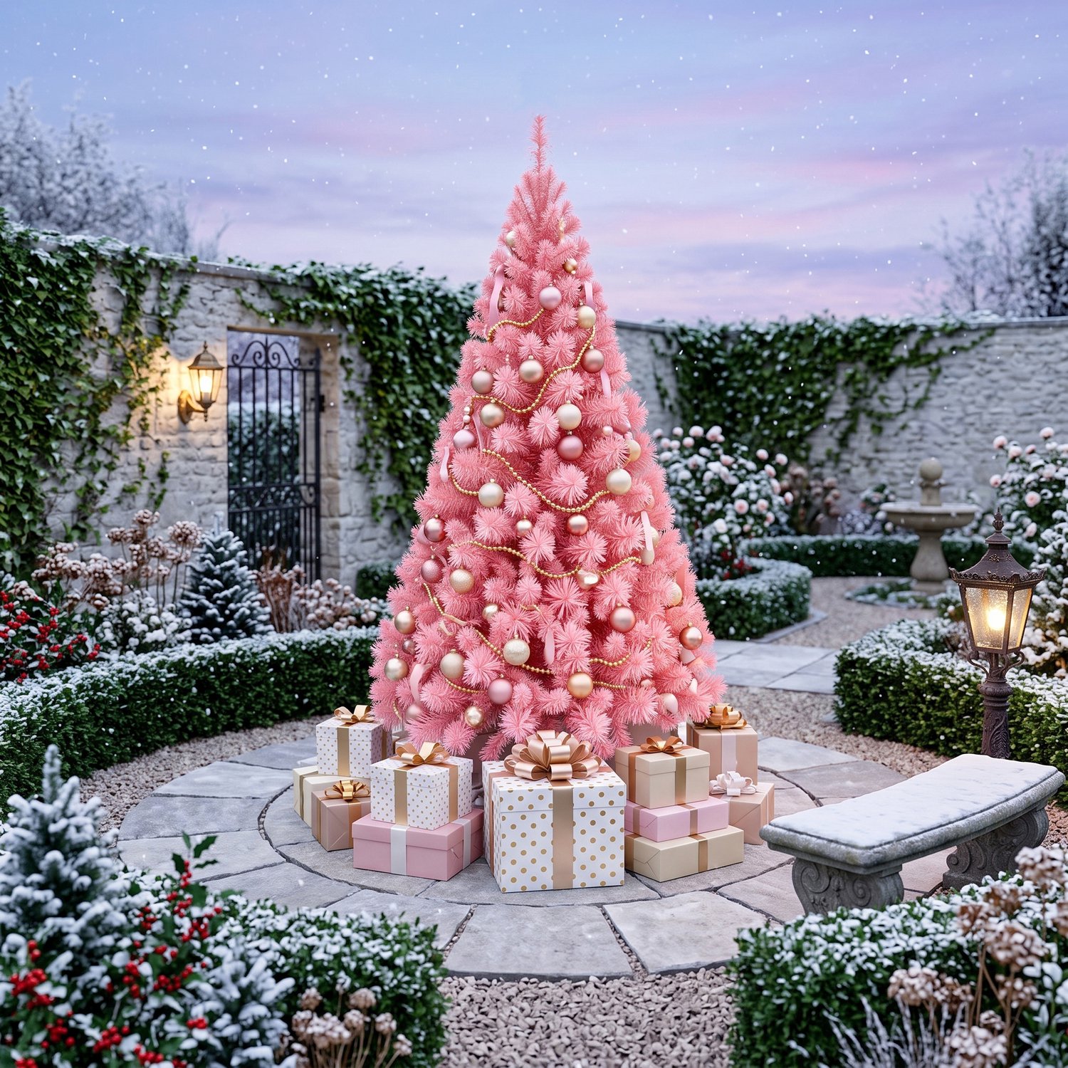 Kerstboom – 210cm Kunstkerstboom – Roze PVC – met Standaard – foto 8