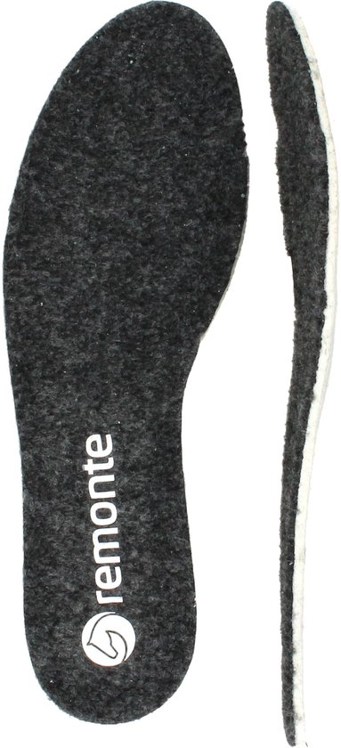 Zwarte, vilten inlegzool met wit 'remonte' logo en symbool.