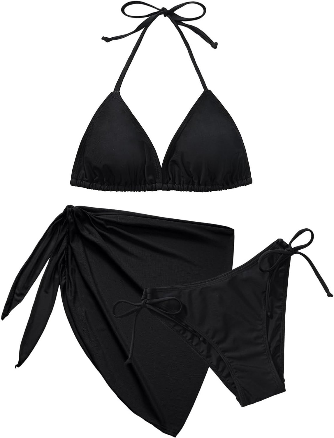 3-delige bikini set met driehoekige top, push-up en V-hals