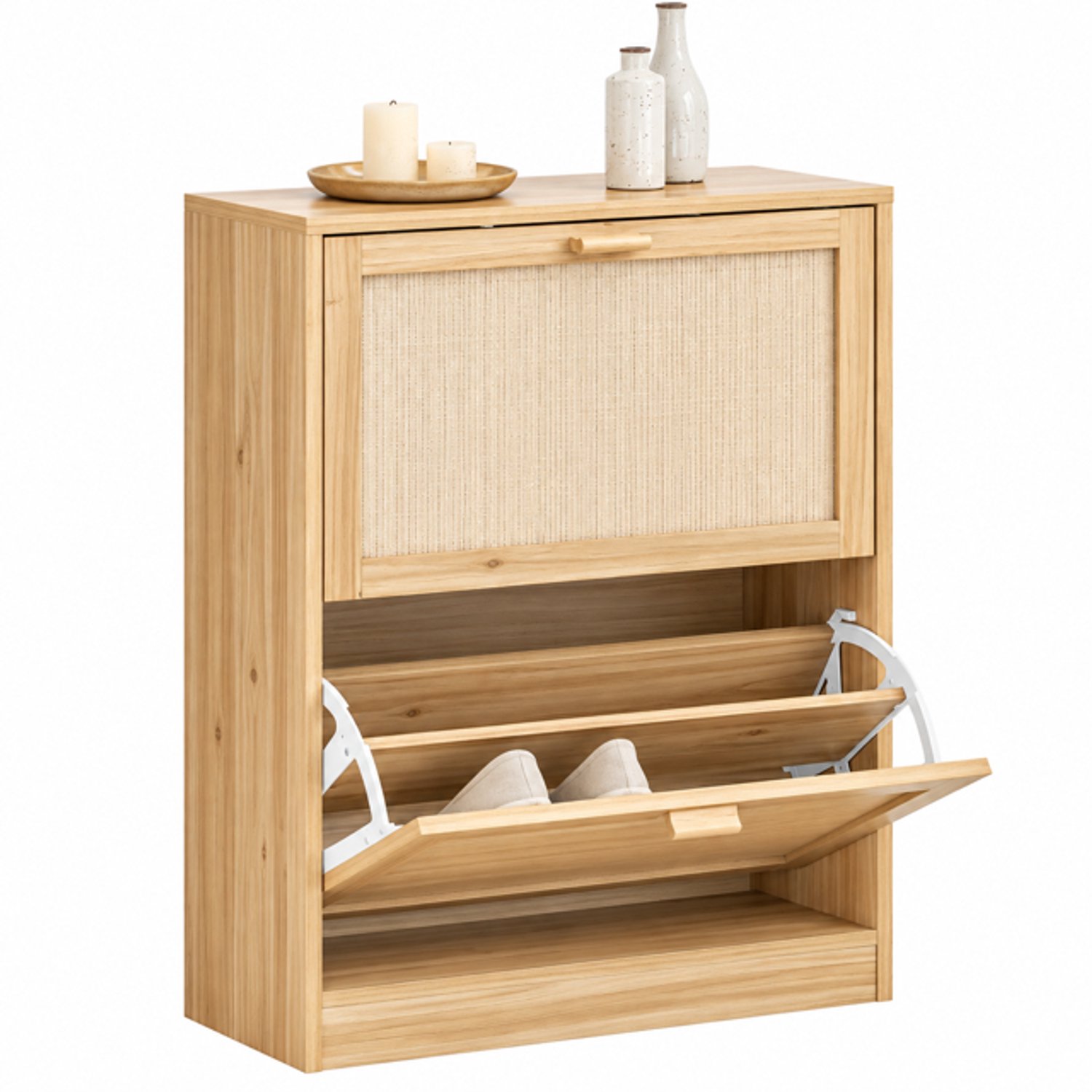 DPLUNIQ Schoenenkast - Schoenenrek - Kast - Schoenen Organizer - 60x80x24cm - 4 Planken - 2 Deuren - Bamboe - Tot 16kg - Bruin