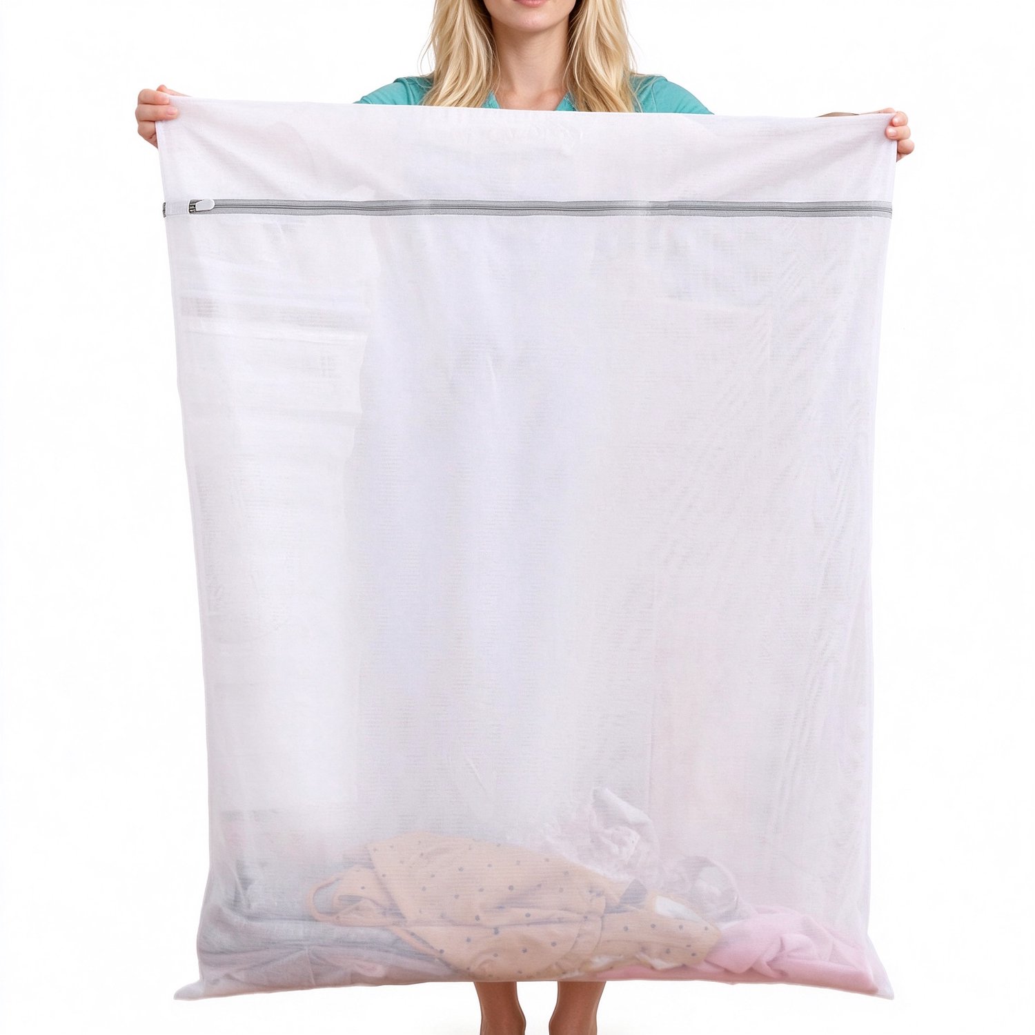 Lifhelpe 2 stuks grote waszakken van 90×110 cm,duurzaam waszak voor gebruik in de wasmachine, beschermt kleding tijdens wassen, wit