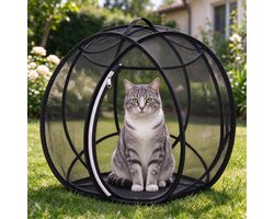 Oprolbaar gaas kat speelbol verblijf - opvouwbare kat oefenkooi met rits - rondrollende sferische katten speelkooi zwart 45×45cm | Interactief kattenspeelgoed voor binnen & tuin
