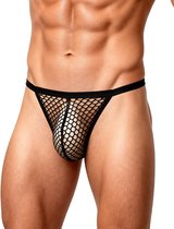 Sexy Herenslip Visnet - Fishnet – Transparante String mannen – Erotische Stretch Mesh Ondergoed - Gay – Hetero – BDSM look - Valentijnsdag - kleur Zwart - Maat S/M