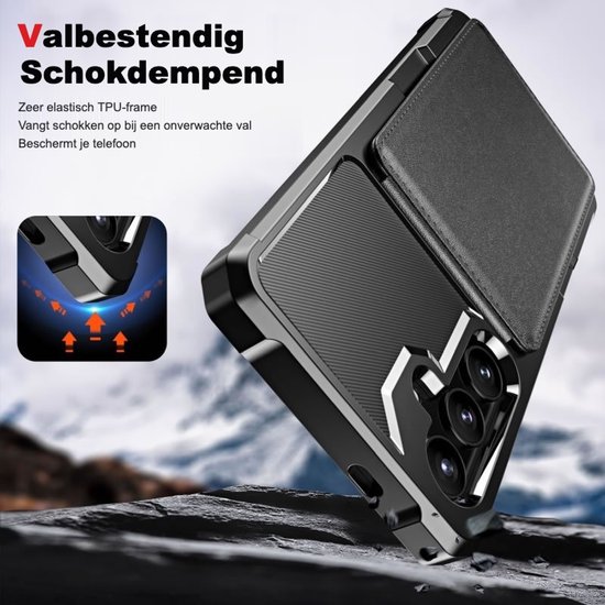 Valbestendige zwarte hoes met schokdempend TPU-frame voor optimale telefoonbescherming.