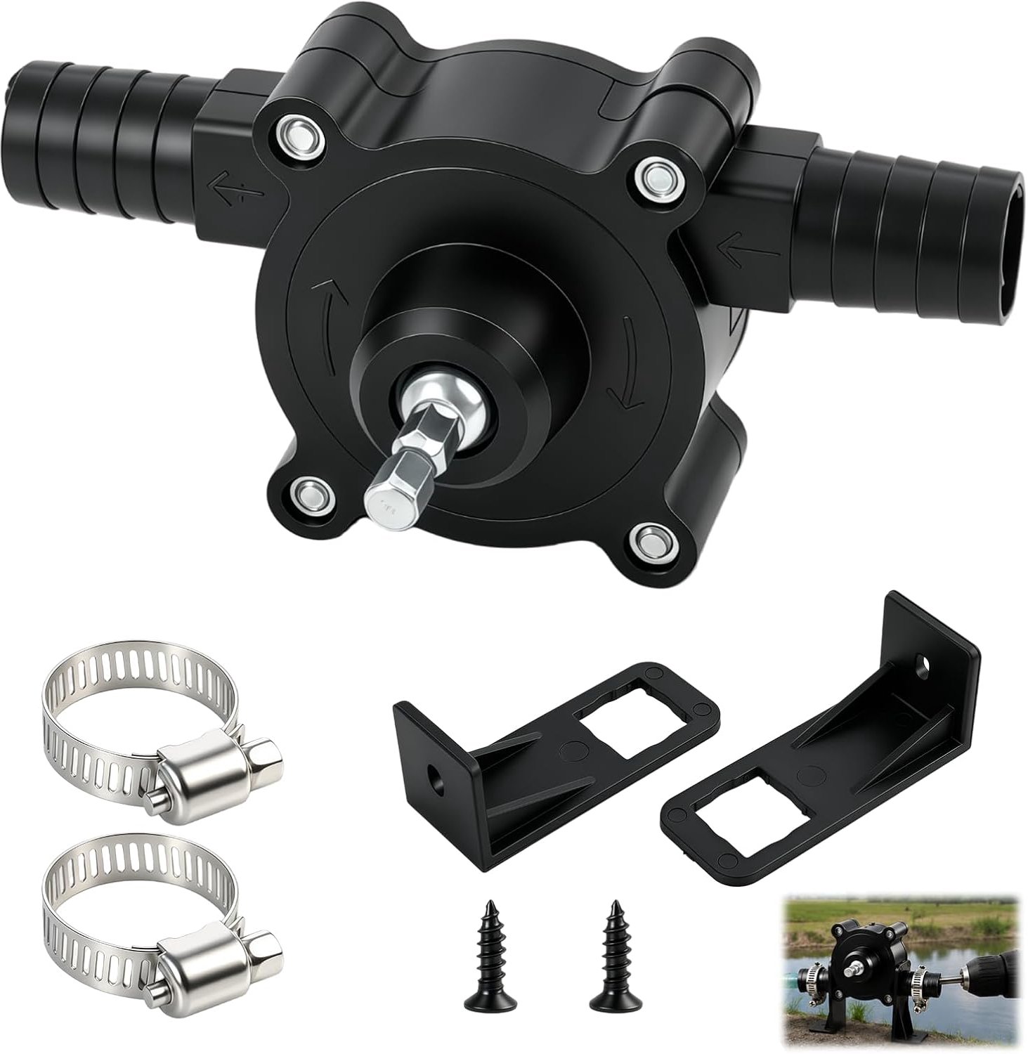Elektrische Boorpomp - 19/25 mm-Aansluitingen - Waterpomp voor Boormachine - Draagbare Pomp - Voorzetpomp voor Accuboor - Water Verplaatsen - Zelfaanzuigend - Voor Water, Olie en Diesel - Zwart - Zumolir®