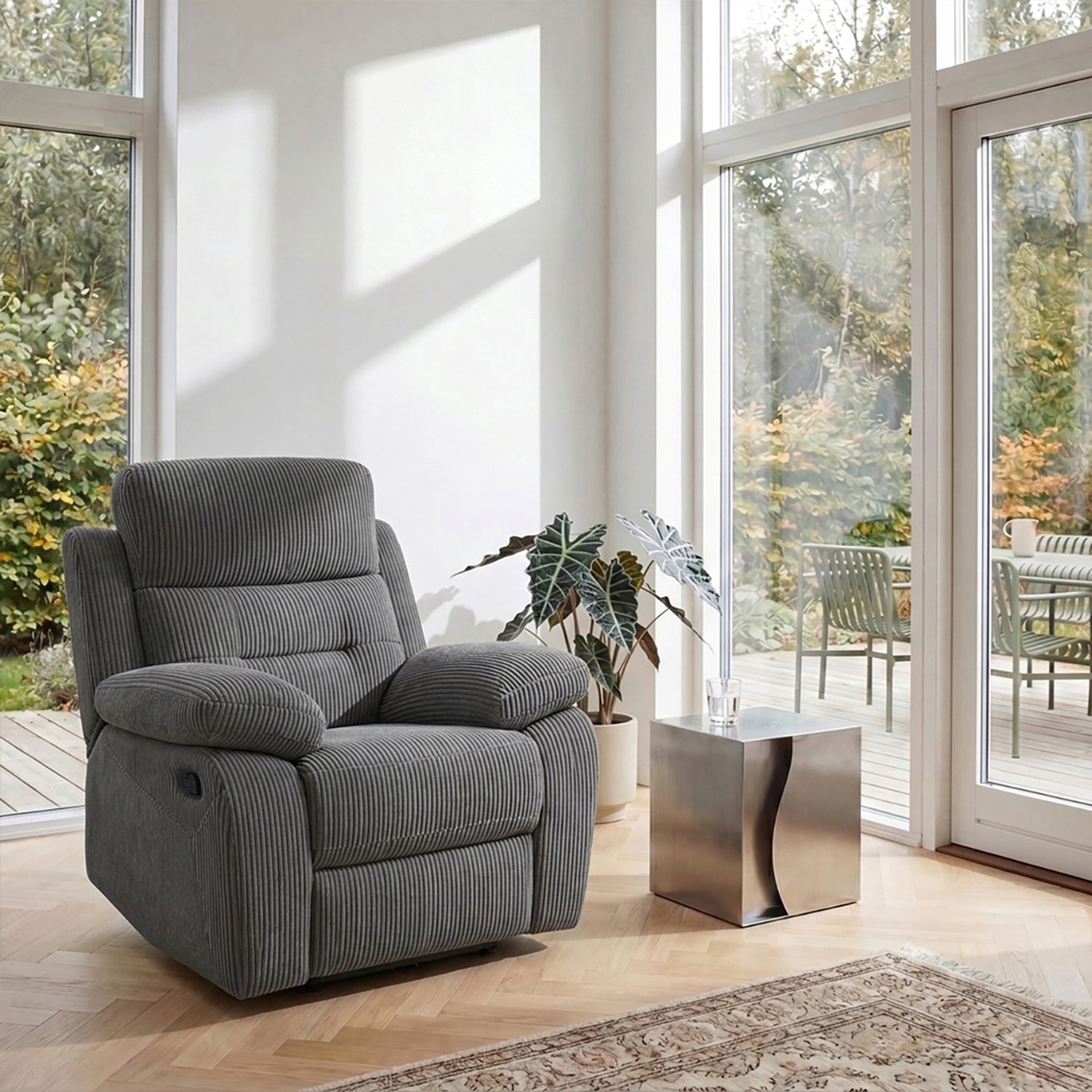 Notio Living Lannilis-Relaxstoel met manuele functie in corduroy antraciet