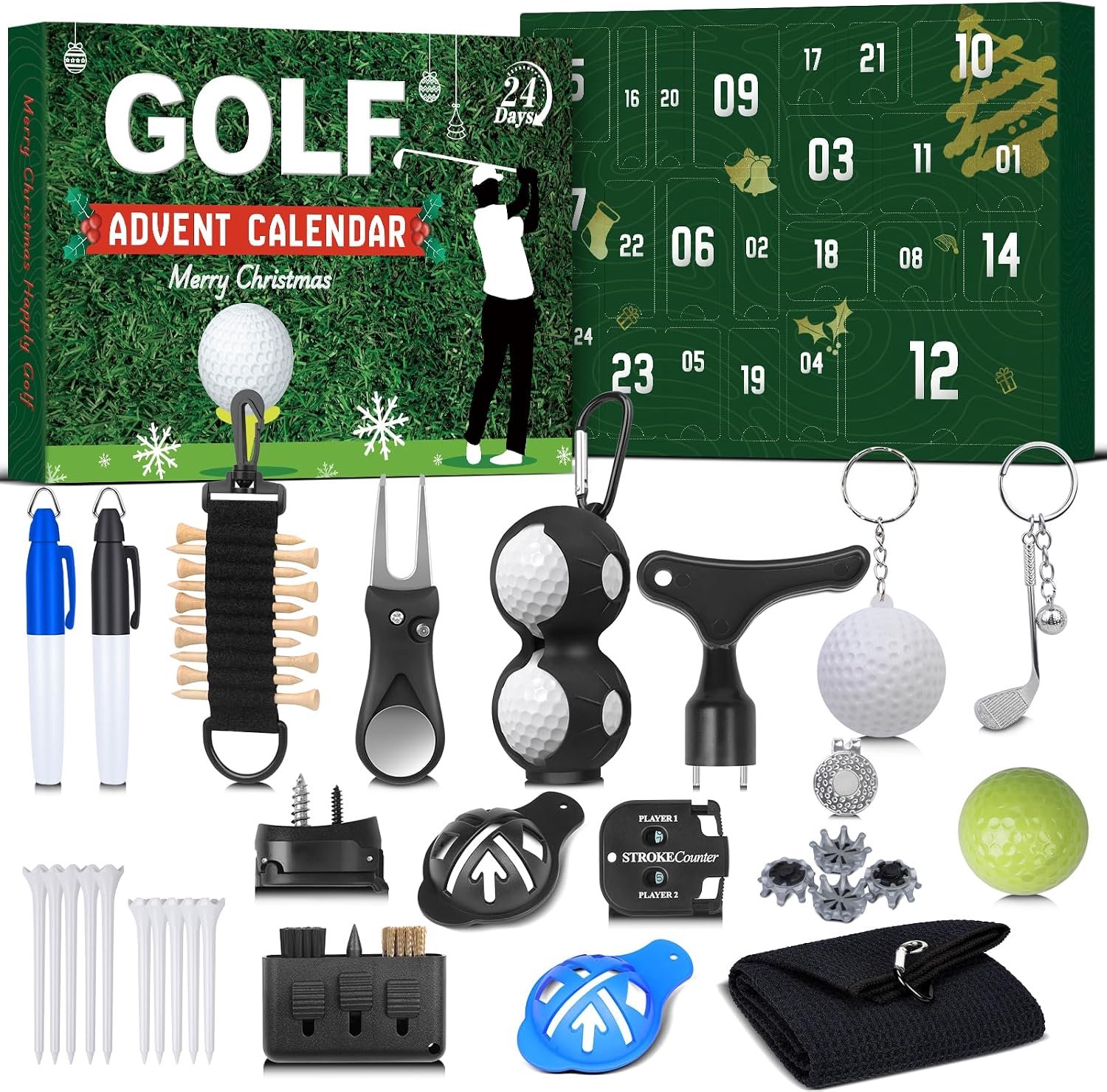 Golf Adventskalender 2026 voor Heren - 24 Dagen Kerst Adventskalender - met Golfaccessoires, Inclusief Golfballen, Balmarker, Scoreteller - Kerstvakantie Cadeaus voor Vader, Echtgenoot of Vriend