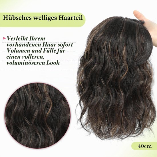 Haartopper 25cm bruin met highlights voor dun haar — afbeelding 3